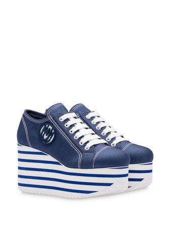 Miu Miu Gabardine Platform Sneakers 5E012DFB0953L7L Blue | Farfetch