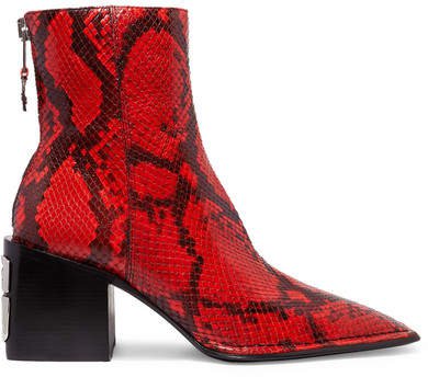 Parker Snake-effect Leather Ankle Boots - Red