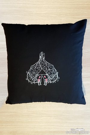 Batty Sweethearts Embroidered Black Cushion | Gifts & ware