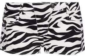 Zebra-print Mid-rise Denim Shorts