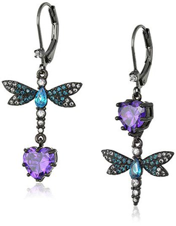 Betsey Johnson "Cubic Zirconia Critter" Cubic Zirconia and Butterfly Double Mismatch Drop Earring: Jewelry