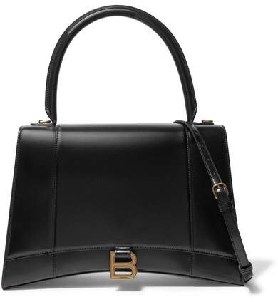 Hourglass Medium Leather Shoulder Bag - Black