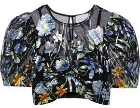 Some Kind Of Beautiful Cropped Metallic Floral-print Organza Top