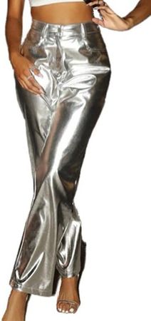 LROSEY Metallic Pants, Metallic Sweatpants, Silver Holographic Leggings at Amazon Women’s Clothing store