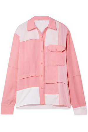 JW Anderson | Oversized patchwork cotton, brushed-twill and crepe de chine shirt | NET-A-PORTER.COM
