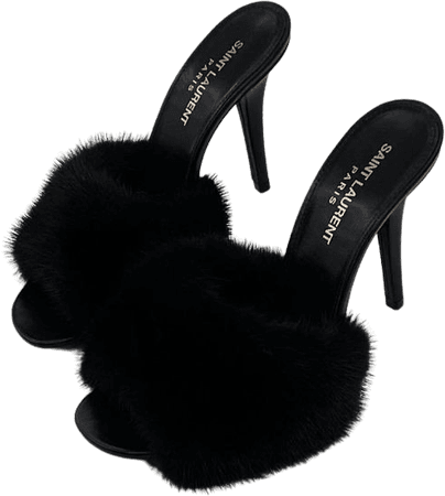 fluffy saint laurent black heels