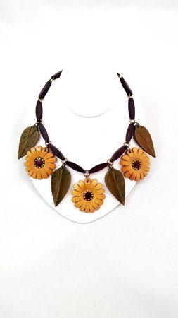 Vintage ART DECO Necklace Wood Necklace Flower Necklace Hand | Etsy