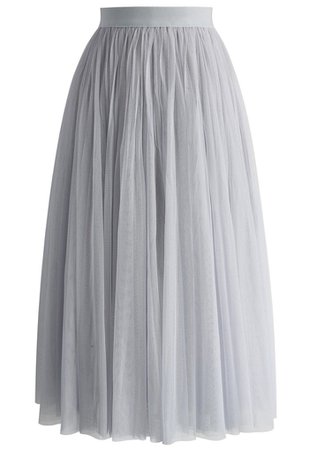 Ethereal Tulle Mesh Midi Skirt in Grey - Retro, Indie and Unique Fashion