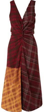 Patchwork Checked Wool-tweed And Crepe Dress - Burgundy