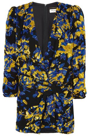 Saint Laurent | Draped embellished silk crepe de chine mini dress | NET-A-PORTER.COM