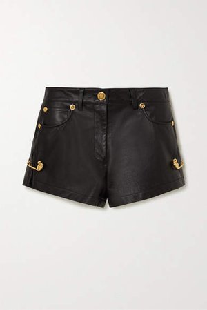 Embellished Leather Shorts - Black