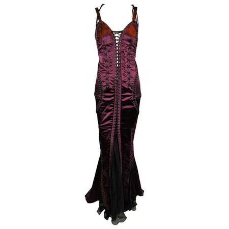 F/W 2003 Dolce and Gabbana Runway Burgundy Corset Gown Dress Worn by Jorja Smith For Sale at 1stdibs