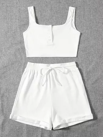 white Solid Tank Top With Knot Shorts | SHEIN USA