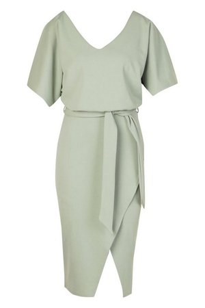 Kimono Tie Belt Midi Dress | boohoo green