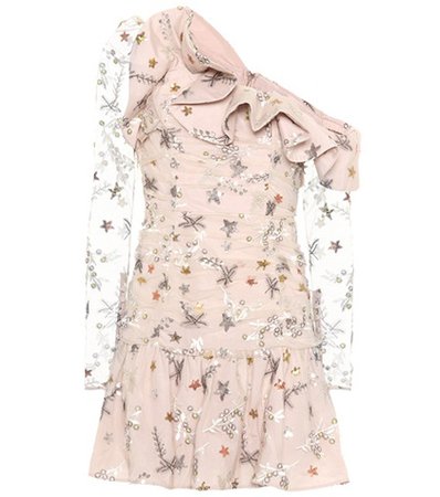Star-embroidered mesh dress