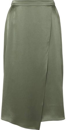 Wrap-effect Draped Silk-satin Skirt - Army green