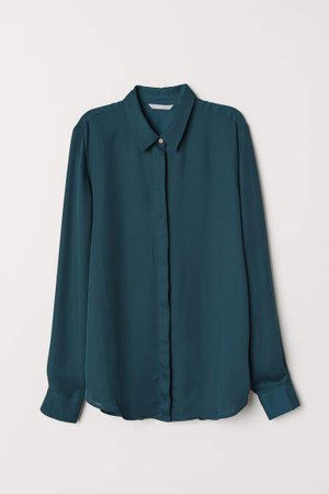 Long-sleeved Blouse - Turquoise