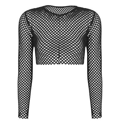 Womens Fishnet Mesh See Through Long Sleeve Crop Tops Clubwear T-shirt Cover Up | eBay
