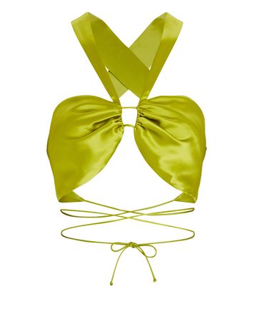 The Sei Open-Back Silk Satin Halter Top in Yellow | INTERMIX®