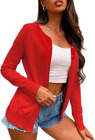 a.Jesdani Cardigan Long Sleeve Button Down Crew Neck Soft Red Cardigns Women Sweaters Red M at Amazon Women’s Clothing store