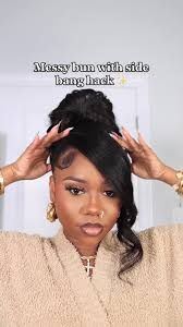 black girl messy bun with bangs - Google Search
