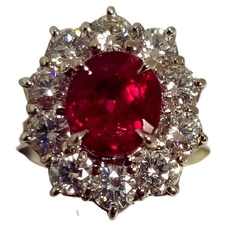 2.50 Unheated Burma Mogok Oval Ruby and Diamond Ring in Platinum For Sale at 1stDibs