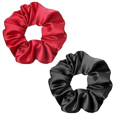 Amazon.com : Silk Scrunchies Black Red for Women Girls Curly Thick Hair Big Mulberry Silky Sleep Scrunchy Satin Elastic Hair Tie Bands Fashion Ponytail Holder 90s Accessories : Beauty & Personal Care