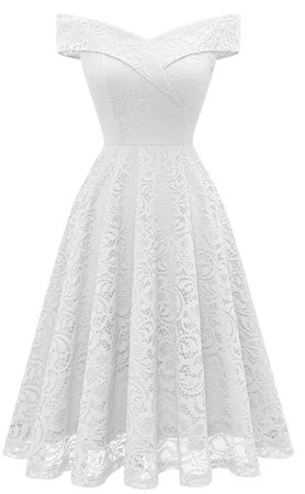 white lace off the shoulder cocktail dress