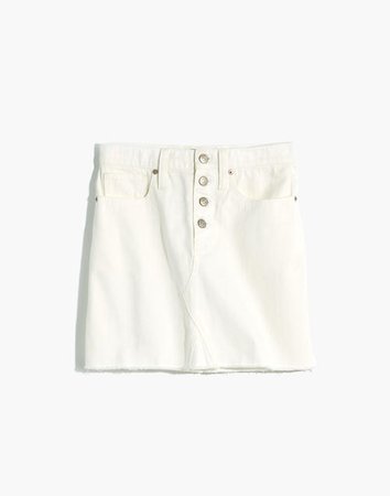 Rigid Denim A-Line Mini Skirt in Tile White: Button-Front Edition