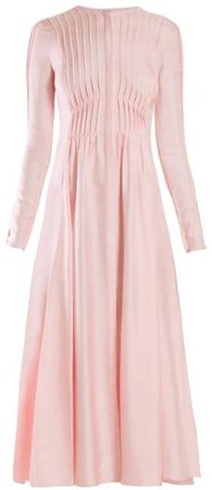 Janis Pleated Silk Shantung Midi Dress - Womens - Light Pink