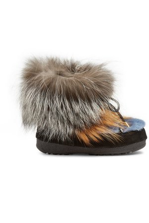 Yves Salomon X Moon Boot - Suede and Leather Short Boots with Fox and Mink Fur