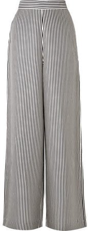 Striped Satin-twill Wide-leg Pants - Charcoal