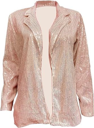 ALLUMK Women Evening Bling Sequin Jacket Open Front Work Blazer Long Sleeve Laple Cardigan Coat at Amazon Women’s Clothing store