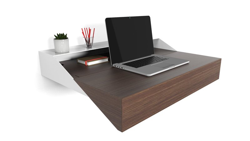Hideaway Wall Shelf and Desk | Walnut | Expandable | Ideal for Small S – ORANGE22 MODERN™ Contract and Residential Wall Desks and Benches
