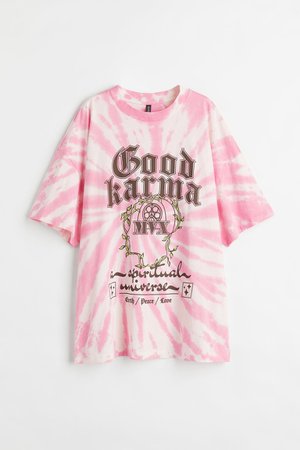 Oversized Printed T-shirt - Pink/Good Karma - Ladies | H&M US