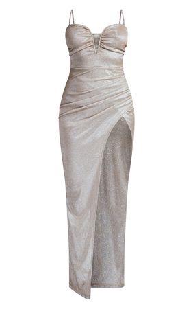 Silver Diamante Strap V Bar Glitter Midaxi Dress | PrettyLittleThing USA