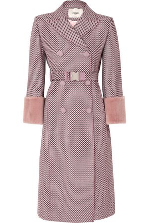 Fendi | Shearling-trimmed wool-blend jacquard coat | NET-A-PORTER.COM