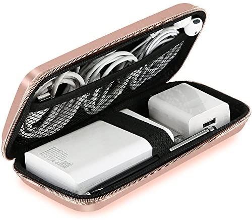 iMangoo Shockproof Carrying Case Hard Protective EVA Case Impact Resistant Travel 12000mAh Bank Pouch Bag USB Cable Organizer Earbuds Pocket Accessory Smooth Coating Zipper Wallet Rose Gold : Electronics