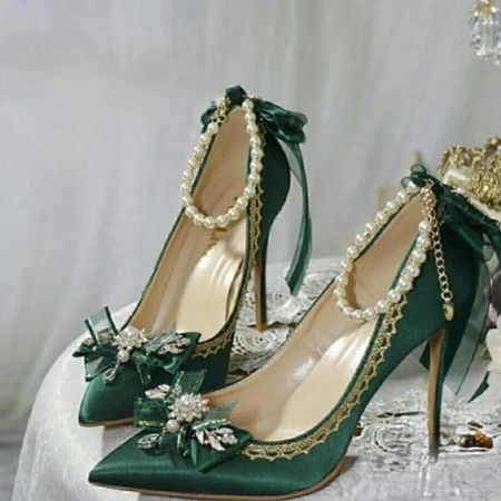 green pearl heels