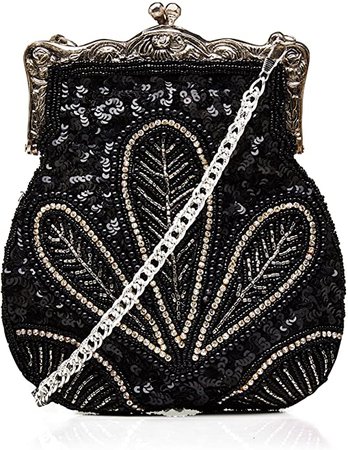 Amazon.com: Dollie Vintage Inspired Hand Beaded Flapper Purse in Black: Clothing