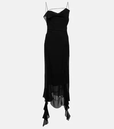 Ruffle Trimmed Midi Dress in Black - Acne Studios | Mytheresa