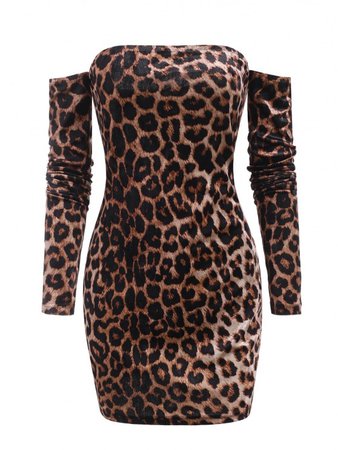 [40% OFF] 2021 Leopard Velvet Off Shoulder Club Dress In DEEP COFFEE | ZAFUL