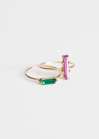 Two-Set Jewelled Rings - Green/Red - Rings - & Other Stories