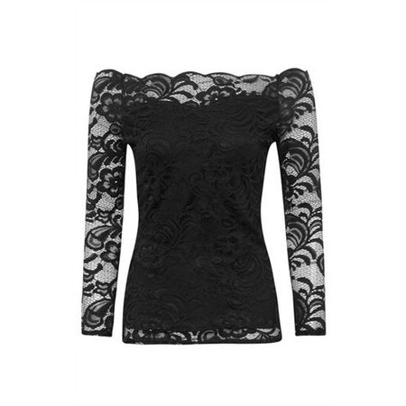 Gothic Attitude Black Lace Off Shoulder Top ❤ liked on Polyvore featuring tops, lace top, lacy… (With images) | Black lace tops, Gothic fashion women, Lace shoulder top