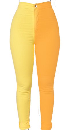 two tone orange and yellow pants