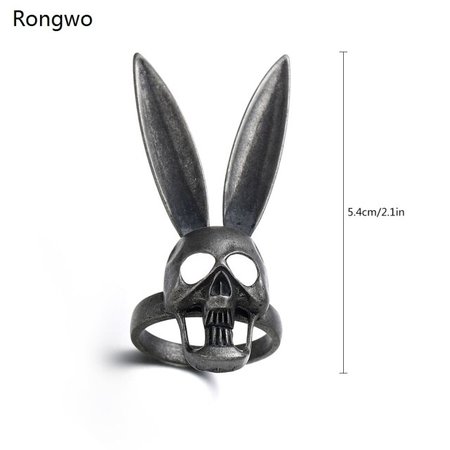 New Fashion Rabbit Skull Butterfly Black Metal Texture Ring Personality Punk Style Hip hop Men's Jewelry Ring Movie Accessories|Rings| - AliExpress