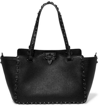 Garavani The Rockstud Textured-leather Trapeze Bag - Black