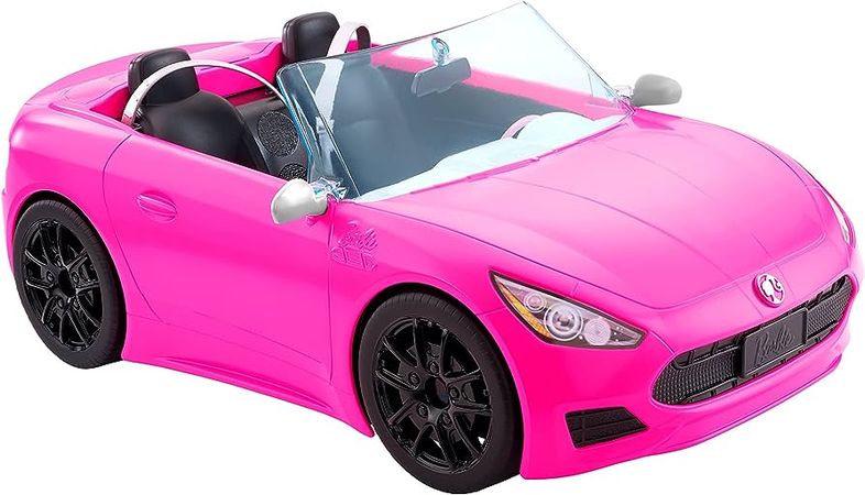 Amazon.com: Barbie Toy Car, Bright Pink 2-Seater Convertible with Seatbelts and Rolling Wheels, Realistic Details : Toys & Games
