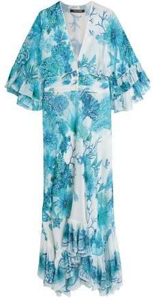 Ruffled Printed Silk Crepe De Chine Maxi Dress