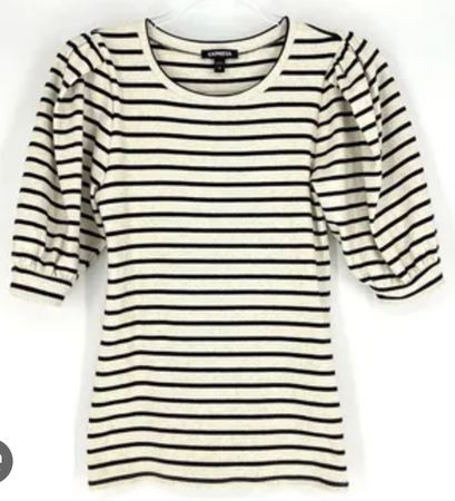 black and white stripe puff sleeve shirt